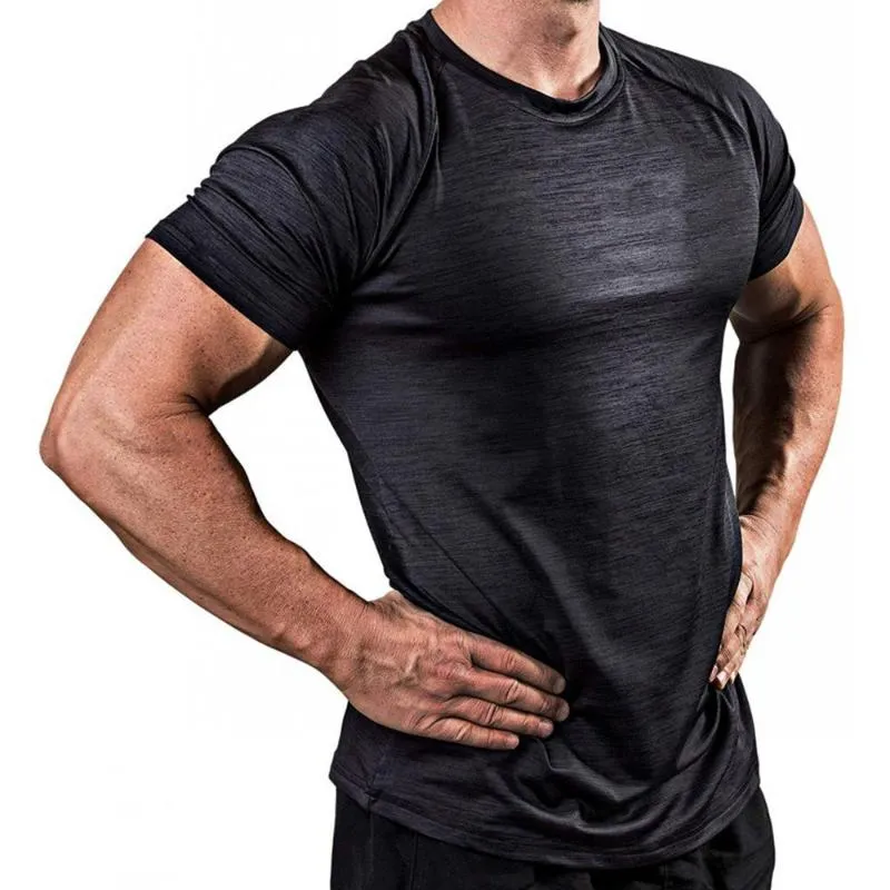 T-shirt à manches courtes pour homme, haut d'entraînement, de jogging, solide, à séchage rapide, pour gymnases, Fitness, musculation, slim