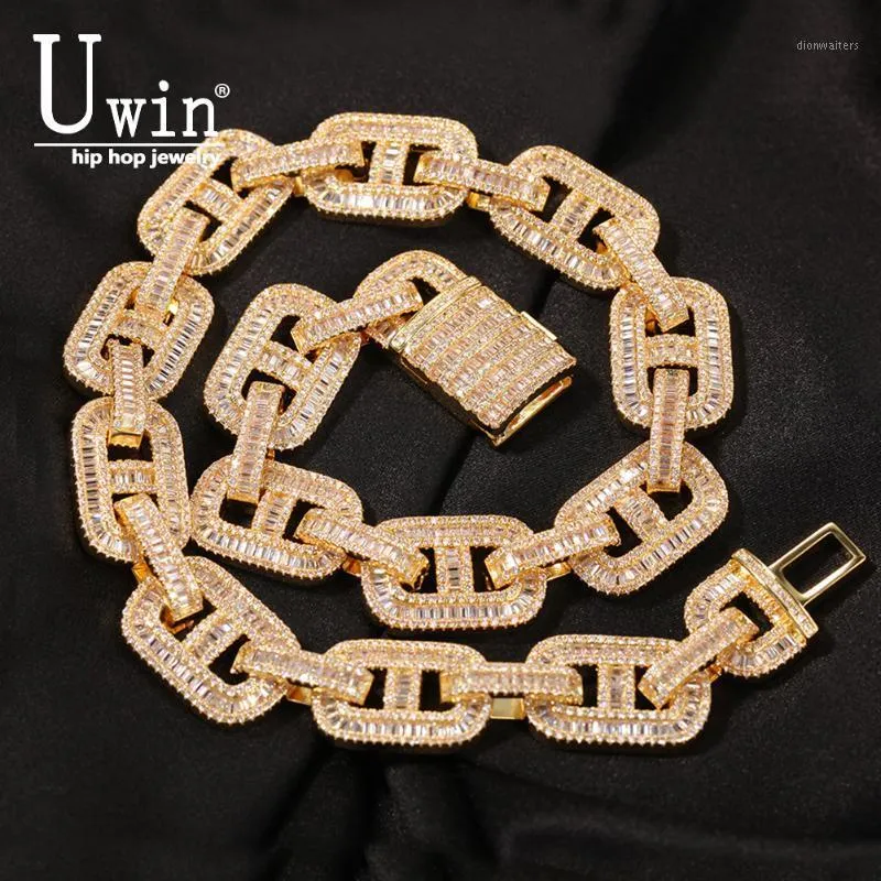 Uwin Miami Collane 15mm Cuban Link CZ Baguette Prong Impostazione Ghiacciato Zircone Pavimenta Lusso Bling Gioielli Moda Hiphop Per Uomo Catene