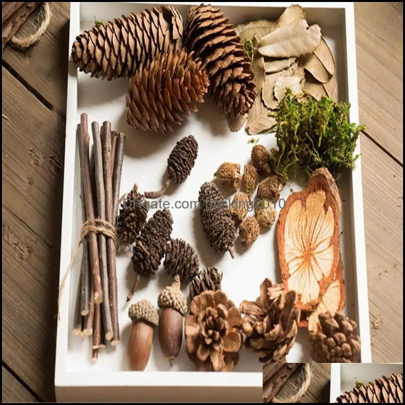 Decorative Flowers & Wreaths Vintage Po Props Female Hand-Made DIY Material Package Natural Micro-Landscape Twigs Acorns Dried QW96