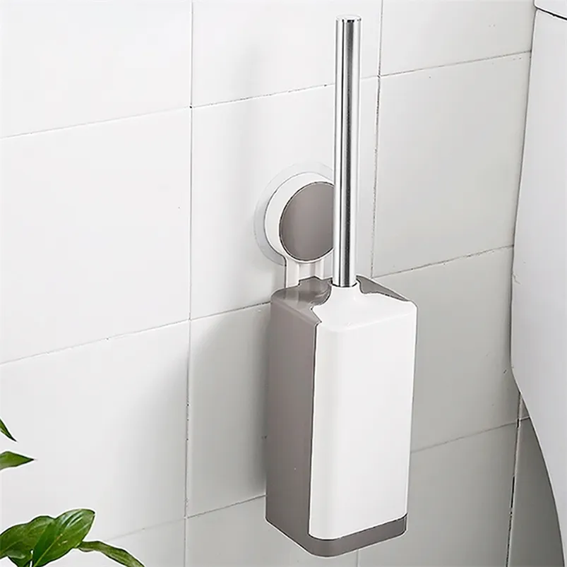 ABS toalettborste och hållare väggmonterade badrumstillbehör Ställer starkt och ingen håravfall Stansfri lång handtag 210423