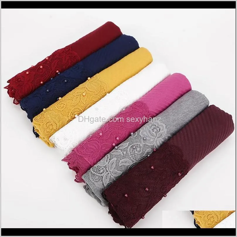 2020 new scarf france plain pleated shawl pearl edges hijab wrinkle muslim solid scarfs long muffler fashion scarves 14 colors