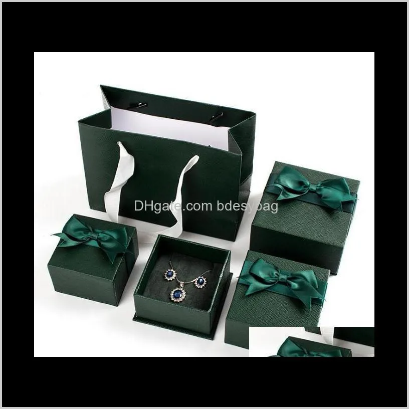 Fashion Beauty Jewelry Box Packing for Rings Necklaces Earrings Blue White Green Cute Bow Package Boxes Bags