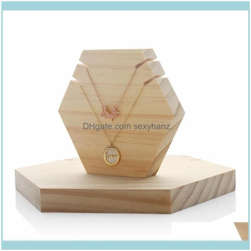 2Pcs Wood Jewelry Display Set For Show Hanging Long Necklace Retail Easel Pouches, Bags