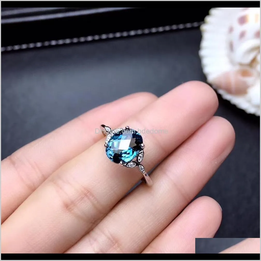 natural london blue topaz gem ring natural gemstone ring s925 silver trendy sun flower clover women`s girl party gift jewelry
