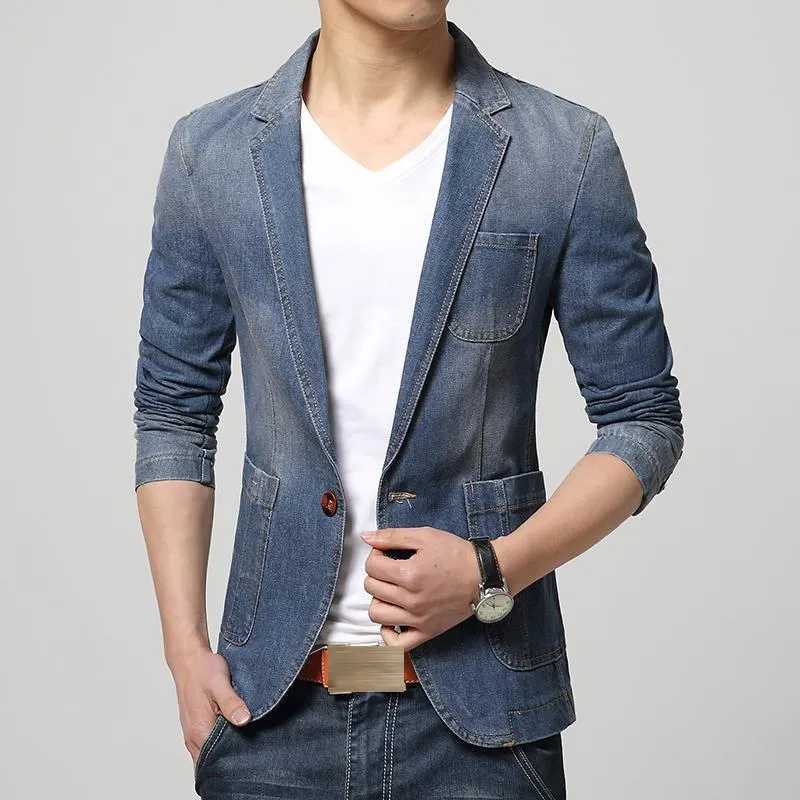 Sale対象外 メンズスーツブレザーブランドファッション男性ブレザートレンドジーンズカジュアルスーツジャンジャケットスリムフィットデニムスプリングコート 少数限定生産 アパレル メンズ服 Viskasprekybai Lt