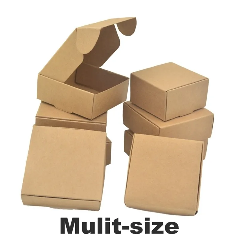 Partihandel 50st Natur Brown Kraft Paper Cajas de Carton Förpackning Tvål Bröllop Favoriter Candy Presentförpackning 210402