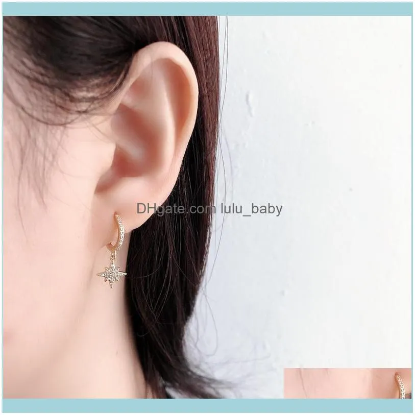 Star Moon Earrings S925 Sterling Silver Zircon Diamond-Encrusted Ear Buckle Geometric For Women Men Jewelry Accessories Gifts Hoop &