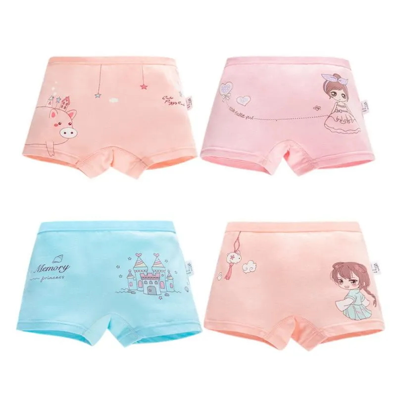 4st Cartoon Girls Boxers Underwear Cotton Spandex Elastic Underpants Flickkläder för 7 8 9 10 11 12 år gammal Ogu202024 trosor