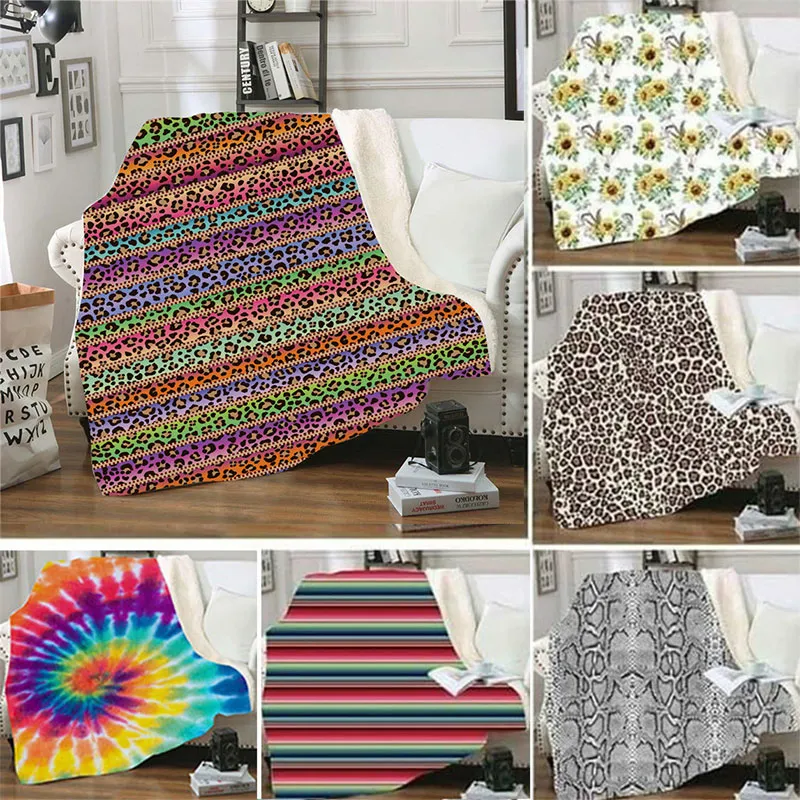 Sherpa Blanket 150 * 130cmひまわりフローラルヒョウ3Dプリントアダルトキッズ夏冬豪華なショールソファソファースローフリースラップ