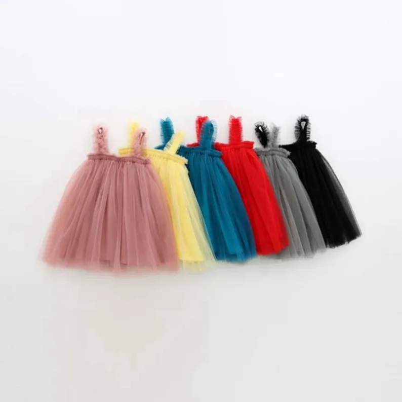 Baby meisjes sling mesh rok jurk solide prinses jurk zomer tutu rok kinderen bal-gown boutique kleding 8 Designs BT6458