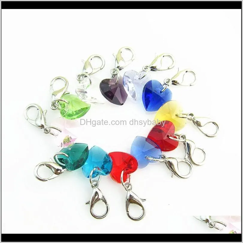 whole salewholesale 12 month crystal birthstone charm floating dangle charm for diy silver lobster clasp pendant 120pcs/lot