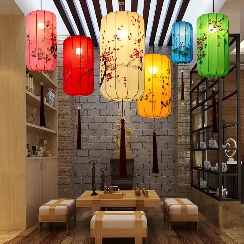 Lâmpada cobre tons chineses criativos clássicos criativos de tecido lâmpada de estilo chinês com padrão de cabaça branca