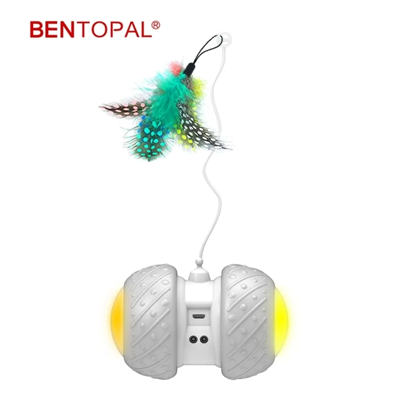 BENTOPAL--Smart Automatic Robotic USB Rechargeable Feather Stick Corful Light Cat Toy and 2.4 G Remote Control Funny Cat Ball 211122