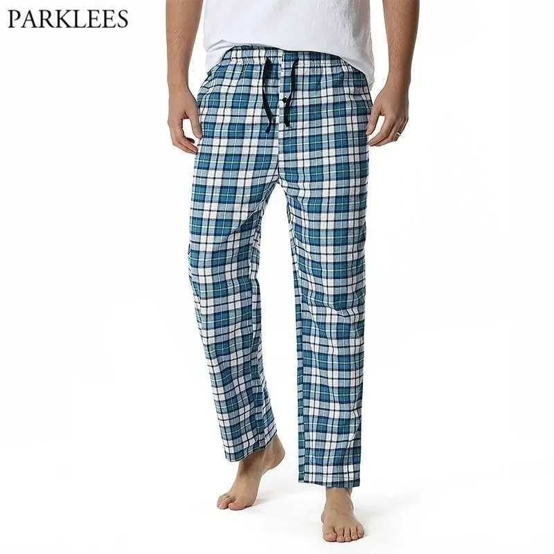 Plaid Mens Pajama Bottom Pants Sleepwear Lounging Relaxed Home PJs Pants Flannel Comfy Jersey Soft Cotton Pantalon Pijama Hombre 210522