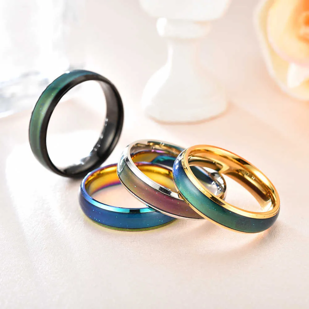Bukalemun Yüzük Çift Mood Sıcaklık Renk Değişecek Renk Paslanmaz Çelik S için Düğün S X0715