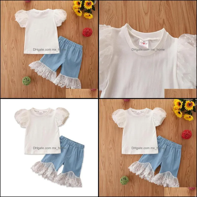 kids Clothing Sets Girls outfits Children Hollow Puff Sleeve Tops+Lace pants 2pcs/set summer fashion Boutique baby clothes Z5528