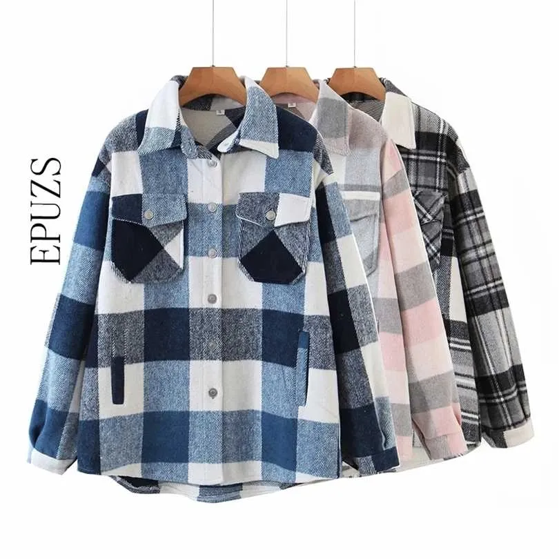 fashion thick women Plaid jacket winter coat casual coats and jackets fenale Oversized outwear 211014