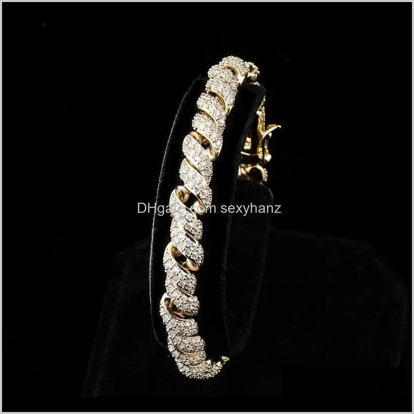 14mm hip hop hemp rope iced out bracelet cz  gold rhodium plating diamond cuban chain