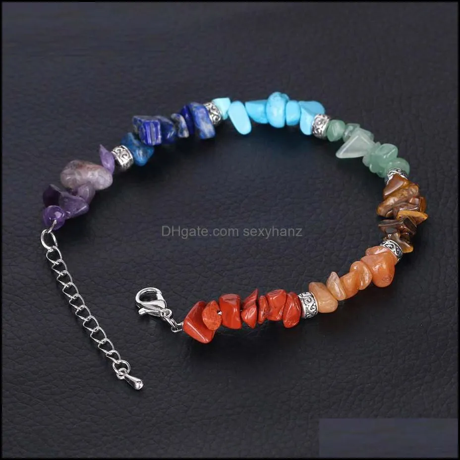 7 Chakra Reiki Women Bracelets Chain Link Lobster Clasp Healing Balance Natural Chip Stone Beads Meditation Rainbow wjl2899