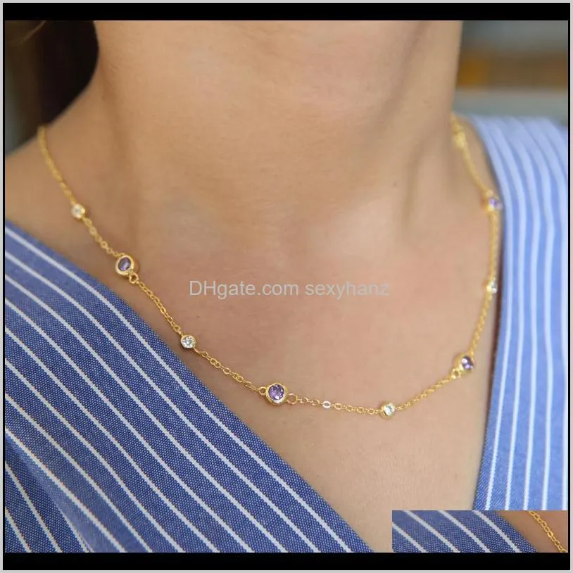 NEW fashion jewelry cz link chain Gold silver color elegant women delicate purple white cz statement necklace1