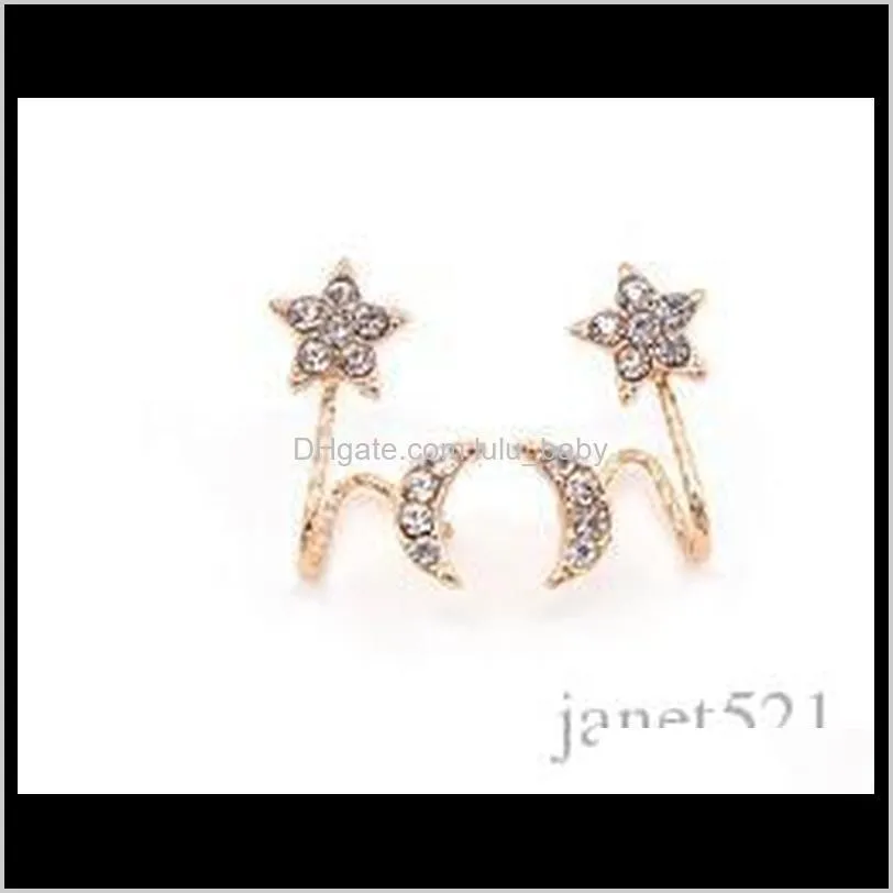 Moon & Star Ear Jacket Silver/Gold Plated Rhinestone Stud Earrings For Girls/Ladies Fashion Earrings