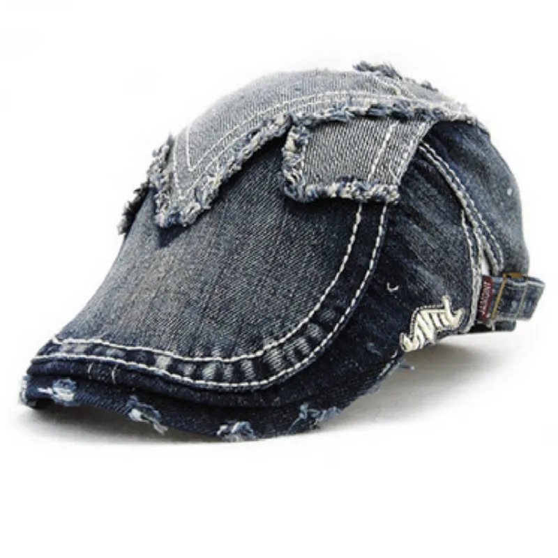 Chapeau français en denim pour hommes et femmes, béret, faire vieux, détresse, vintage, rétro, bec de canard, pour femmes et hommes, casquette plate en os de gavroche