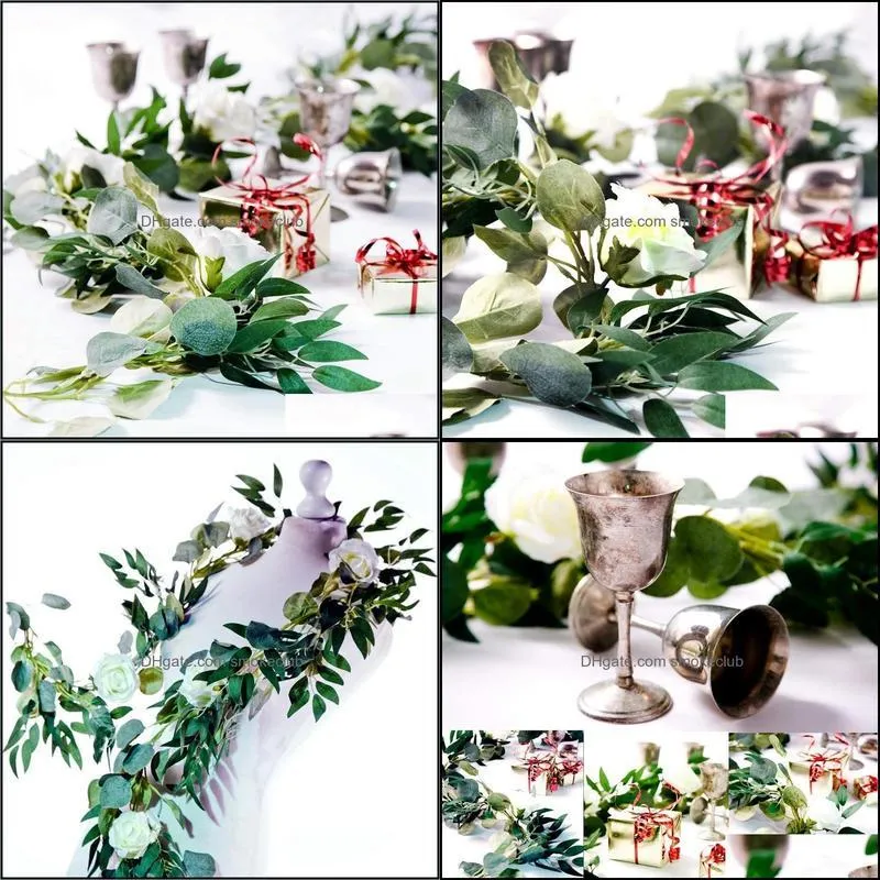 Decorative Flowers & Wreaths Artificial Silver Dollar Eucalyptus Leaves Garland Greenery Willow Twigs Wedding Arch Backdrop Wall Party