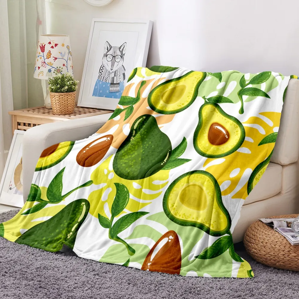 Avocado Green Fruit 3D Print Fleece Blanket for Bed Sofa Car Decor Thick Bedspread Sherpa Throw Blankets Adults Kids Use