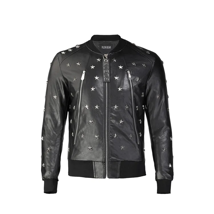 Plein Bear Winter Autumn Men Coat Jacket Slim Faux Leather Motorcykel PU FAUR JACKETS Långärmad ytterkläder Rockar 84159