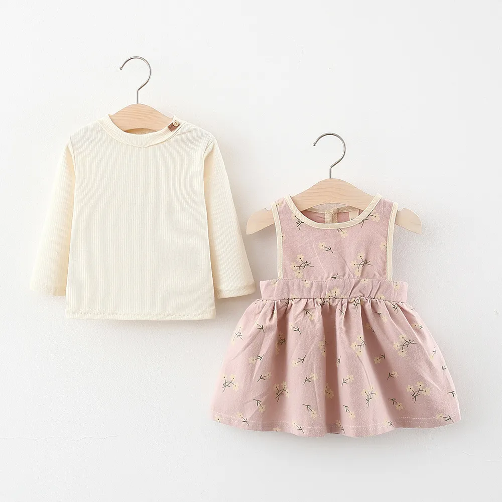 Kids Girls Clothing Set Floral Dress+Top Suits Fall 2021Children Boutique Clothes Korean Original Design 0-4T Outdoor Outfits