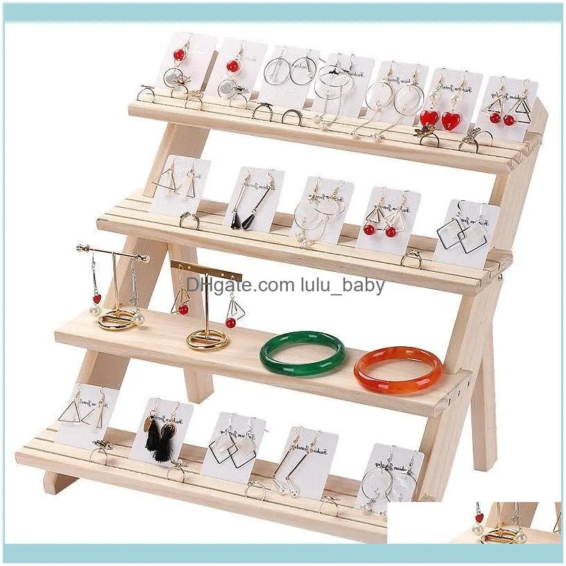 Jewelry Pouches, Bags Display Tray Pendant Earrings Rings Blocks Solid Wood Holder 4 Layers