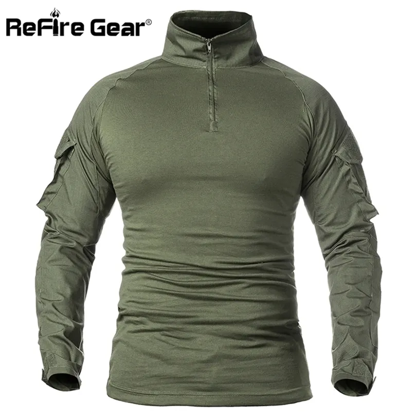 ReFire Gear Men Army Tactical shirt SWA Soldiers Military Combat -Shirt Long Sleeve Camouflage Shirts Paintball 5XL 220309
