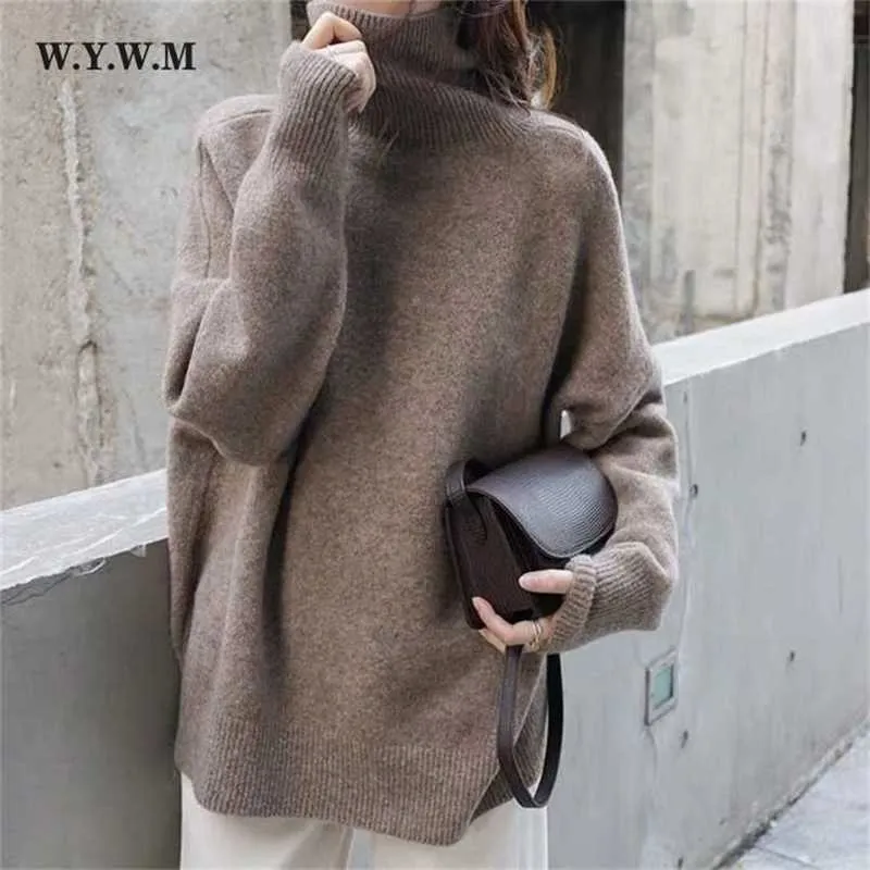 WYWM, suéter de Cachemira con cuello de tortuga para mujer, suéter de punto cálido suelto de estilo coreano, prendas de vestir de invierno, jerséis femeninos Lazy Oaf 211123