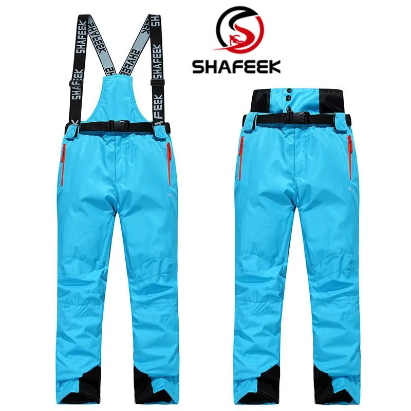 Calças de esqui Shafeek Ski Men and Women Prooftronerofrons impermeabiliza a água quente de cintura alta Snowboard de inverno com suspensório