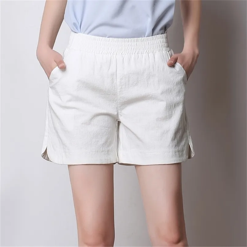 Shorts Casual Moda Simples 6-Color algodão Linho Mulheres Shorts Chic High Waist Verão Rua 210714