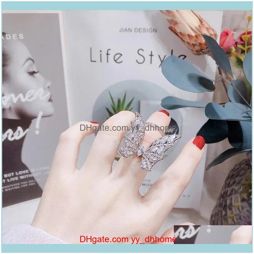 brand luxury 18k gold-plated butterfly ring jewelry personalized women 3D three-dimensional wings high-end zircon open ring gift