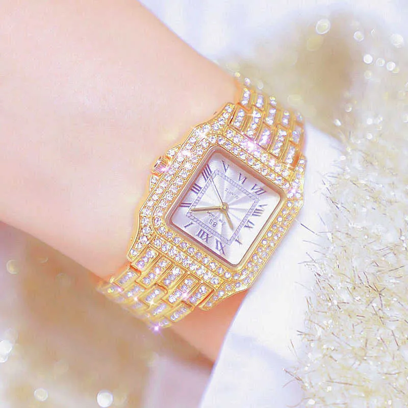 BS Siostra Siostra Rzeczy Rzymska Kwadratowy Zegarek Kobiety Eleganckie Rose Gold Ladies Zegarki Diament Kobiet Zegarek Montre Femme 210527