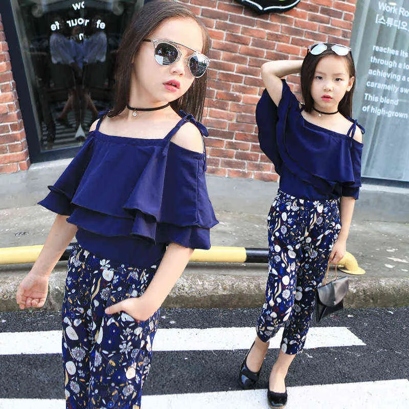 2020 Summer Off Shoulder Floral Pants Set For Teen Girls Outfit For Kids 4  14 Years G220310 From Yanqin05, $10.67