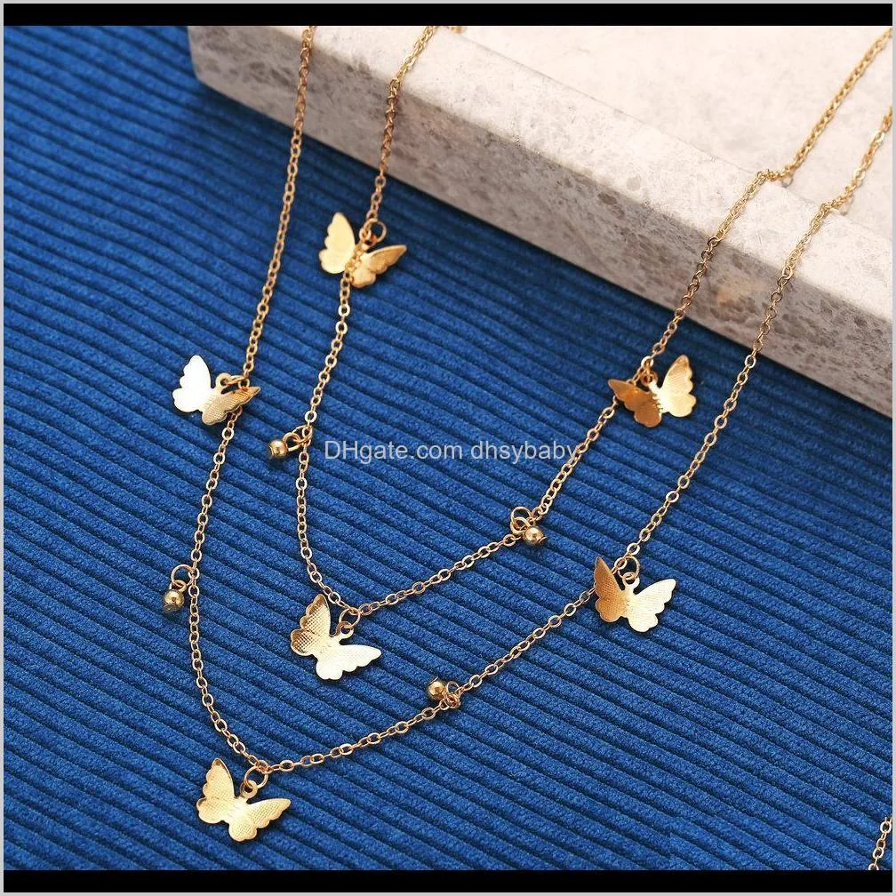 women bohemian butterfly style layered necklace creative simple alloy butterfly pendant necklace clavicle chain fashion jewelry