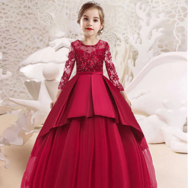 Elegancki Kwiat Dziewczyny Wedding Party Dresses Dla Dziewczyn Formalna Suknia Wieczorowa Dzieci Princess Pagewant Suknia Kids Clothes Q0716