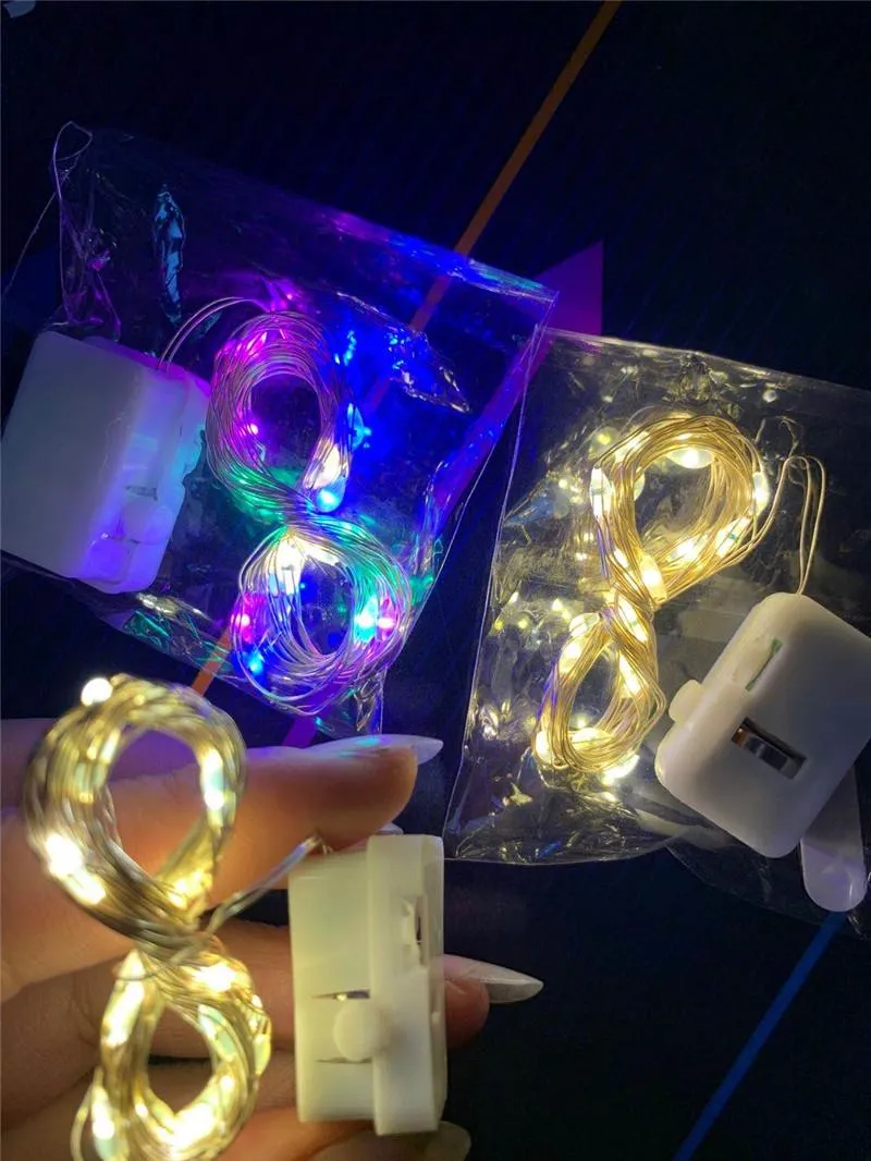 2021 LED -strängljus 1m 2m LED -strängar Koppartråd Batteriet Drift Julbröllop Party Decoration LED String Fairy Lights