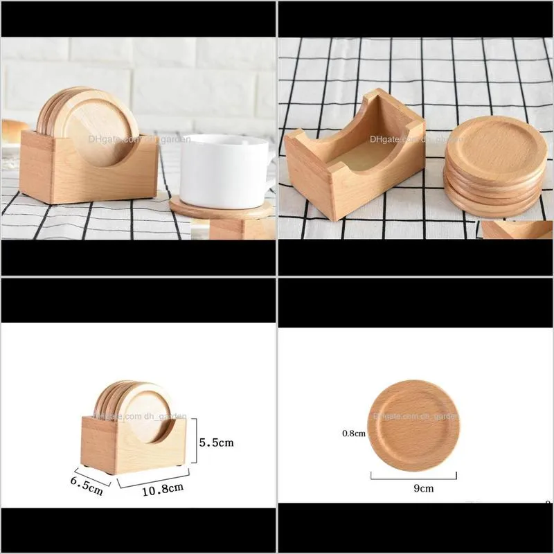 wooden cup pad set 6pcs round coasters anti scalding heat insulation cup mat table mat sn1402