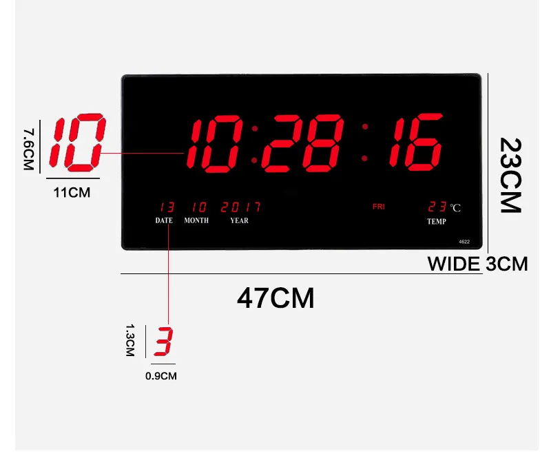 Relógio Digital, Horas Minutos Segundos Exibição 100-240V Moderno Relógio  de Parede para Quarto de Casa para Escola(#1)