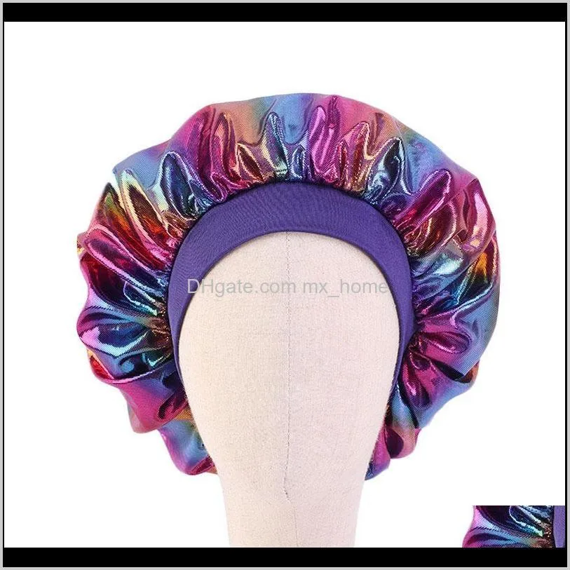 laser bonnet night sleep cap for children kids satin wide elastic bath turban chemo hat girl boy hair care fashion accessories