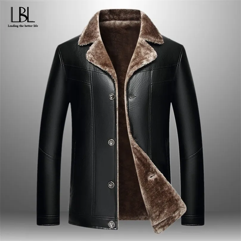 2022 Mens Thick Leather Jackets Male Fashion Jackets Faux Fur Collar Windproof Warm Coats Man Brand Clothing Winter Autumn 220228