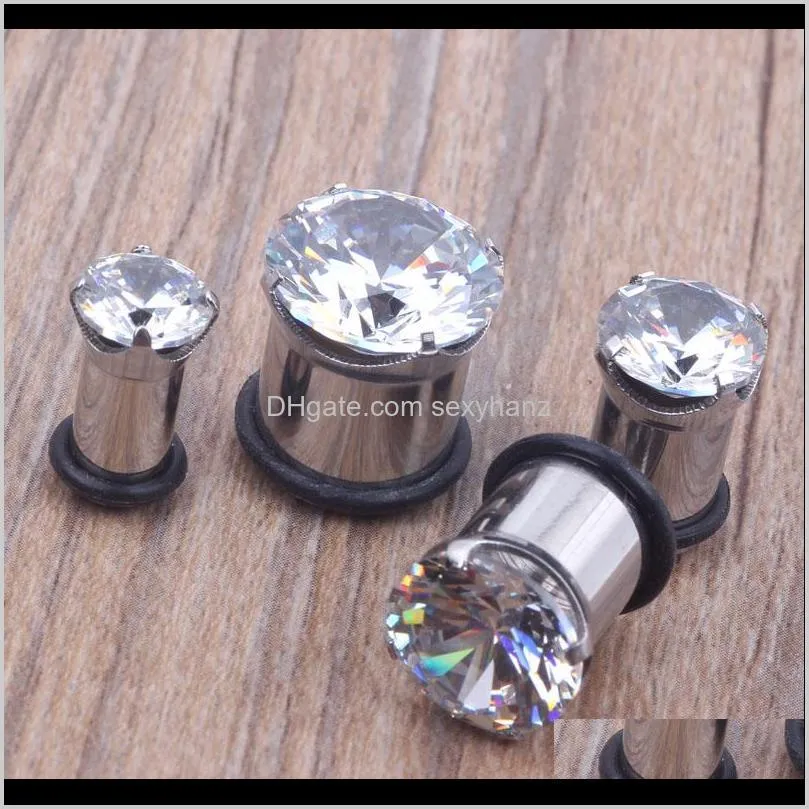 fashion body jewelry stainless steel zircon ear flesh tunnel mix 6-12mm 32pcs/lot ear gauges stretcher expander piercing plug