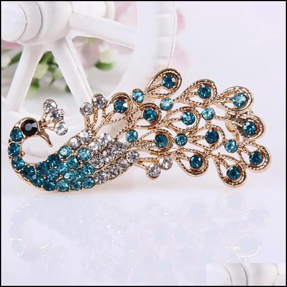 Fashion Women Shiny Full Rhinestone Hollow Peacock Brooch Pin Wedding Jewelry