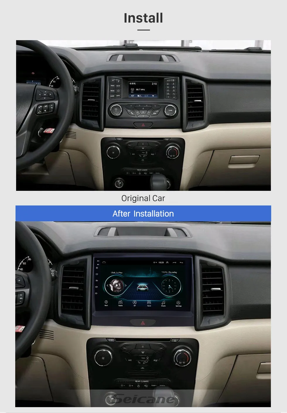 9 inch Android 8.1GPS Navigation for 2015 Ford Ranger Support Mirror Link 3G Bluetooth USB