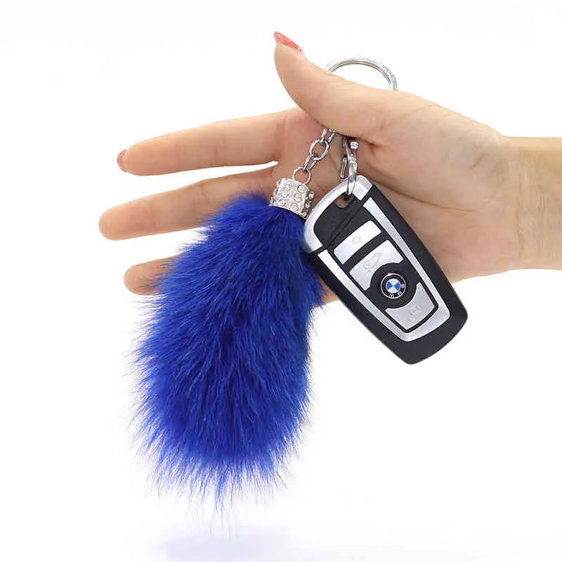 Nyckelringar Bil-Key-Ring Real Fox Fur Bag Häng Pendant Mini -Fashion Tillbehör
