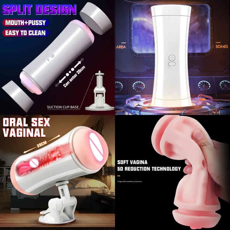 NXY Sex Masturbators Dual Channel Hand Free Male Masturbation Cup Oral Vagina Masturbator Toy for Men Silicone Blowjob Vibrator 220127